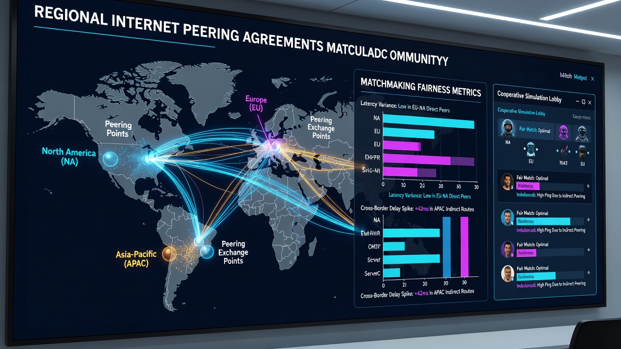 Network peering points connecting servers across continents for cooperative simulation games