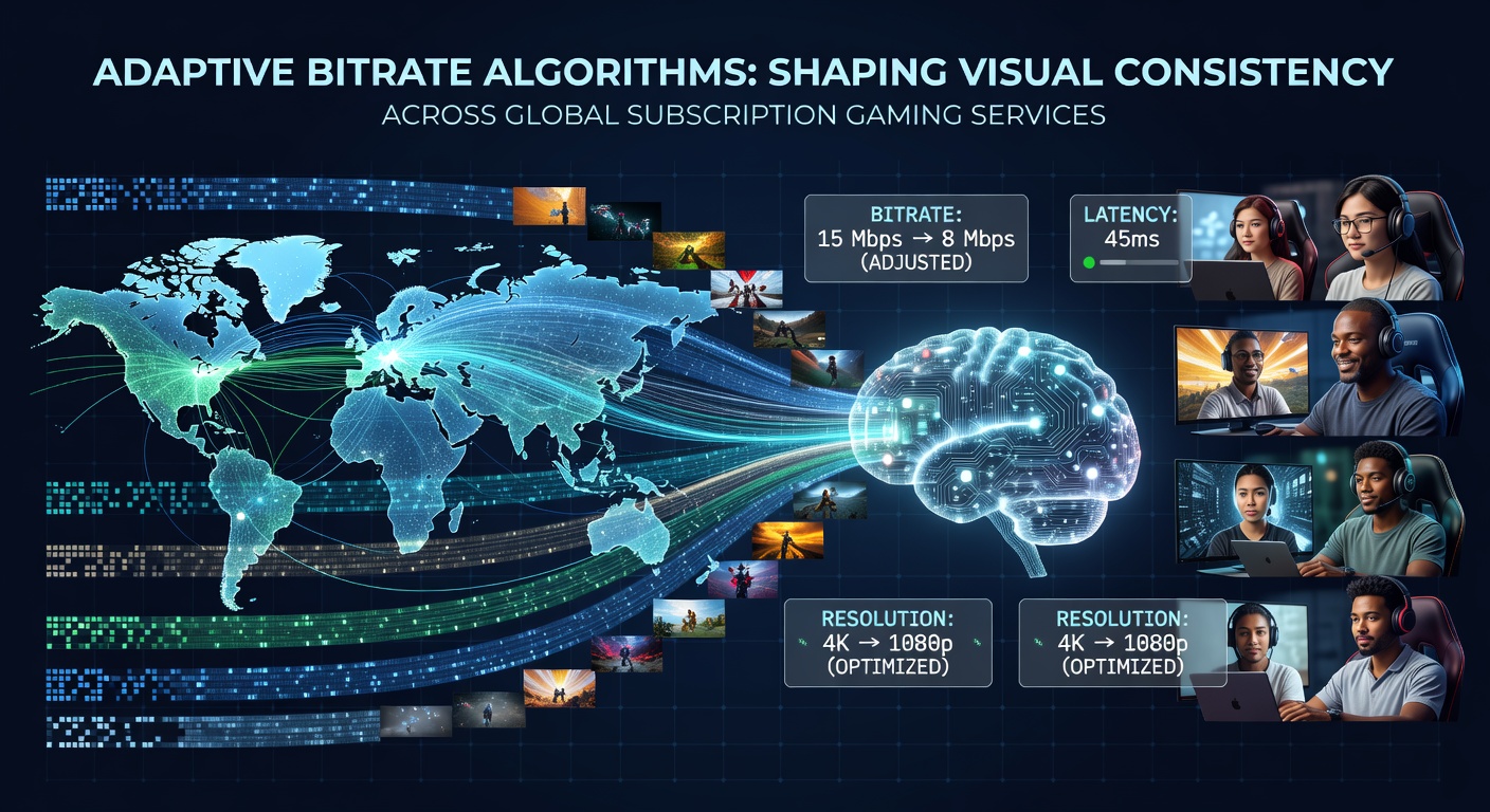 Adaptive bitrate adjustment graphs showing resolution and frame rate shifts across multiple gaming sessions