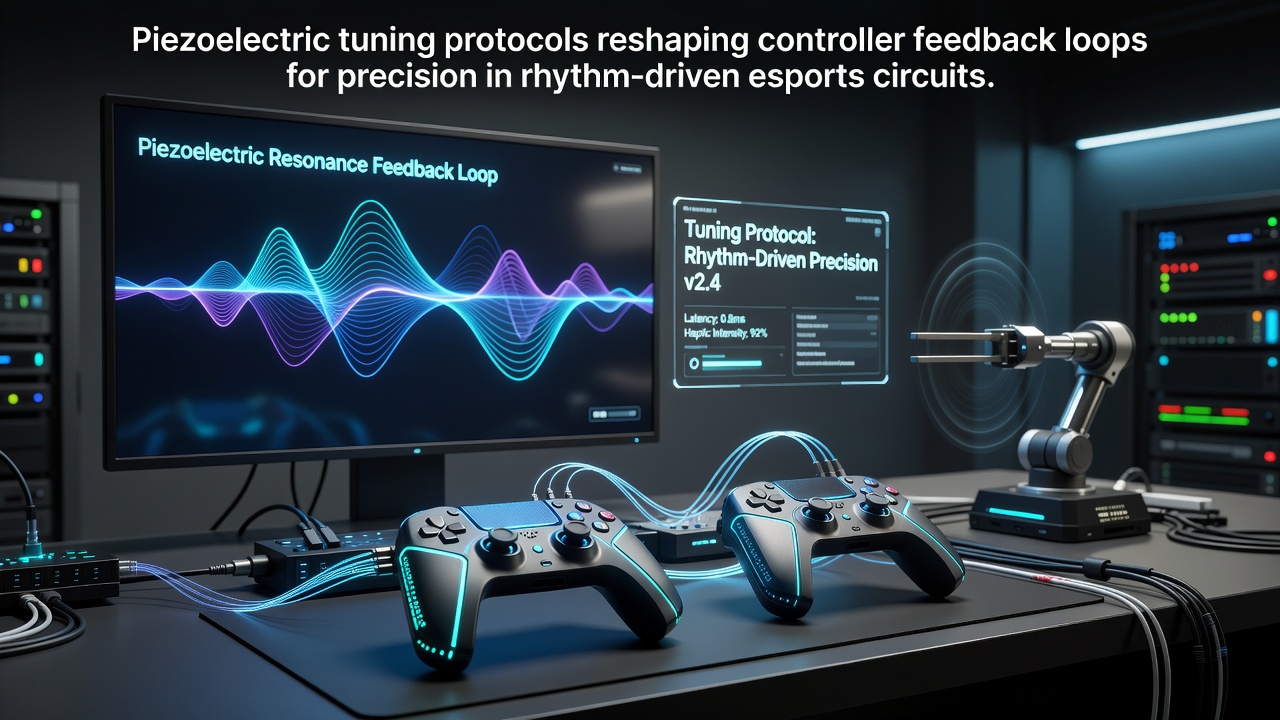 Close-up view of a piezoelectric sensor array integrated into a rhythm game controller showing layered crystal structures and wiring connections