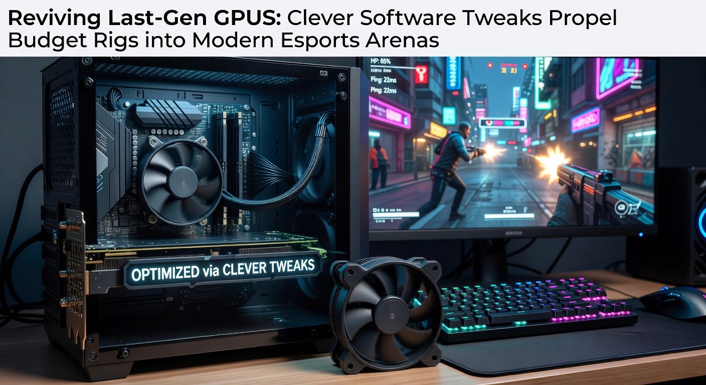 Budget gaming rig with last-generation GPU displaying smooth esports gameplay on a modern monitor